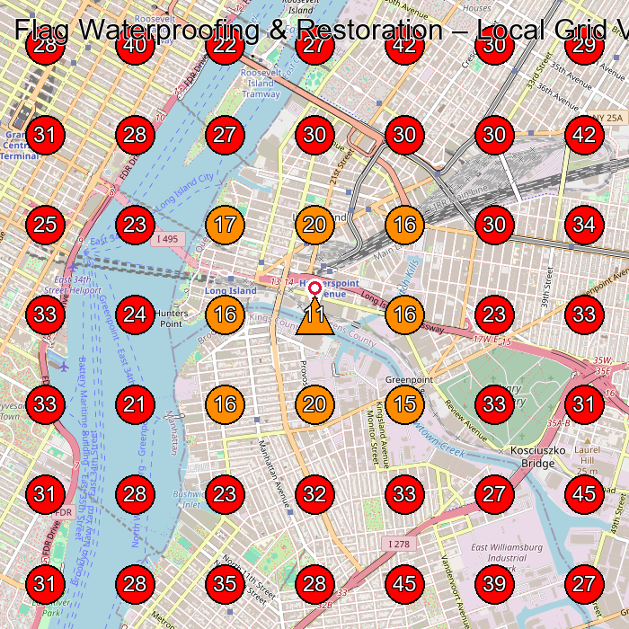 Flag Waterproofing & Restoration GeoGrid visibility map for Roofing Contractor in Brooklyn